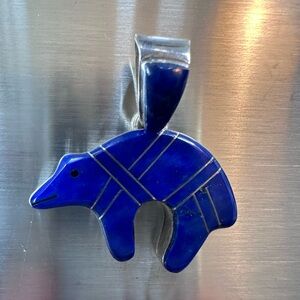 Navajo Lapis and Sterling Bear Pendant